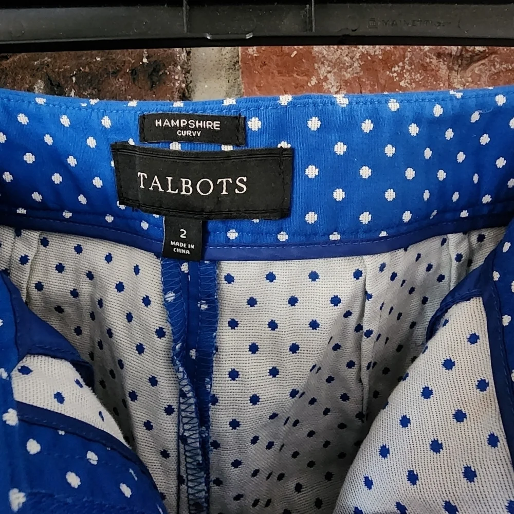 Talbots Women's Hampshire Preppy Curvy Crop Blue Polka Dot Size 2 - Picture 3 of 8